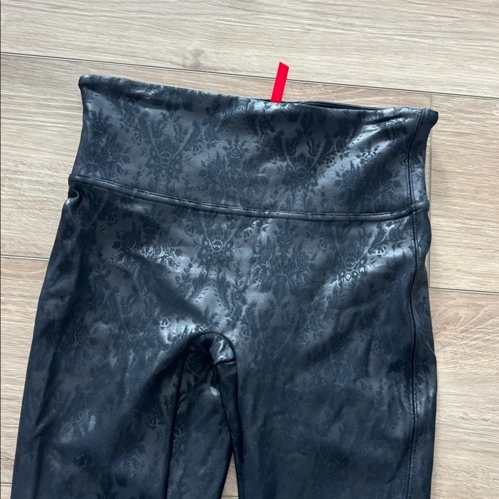SPANX Black High-Waist Textured Faux-Leather Leggings